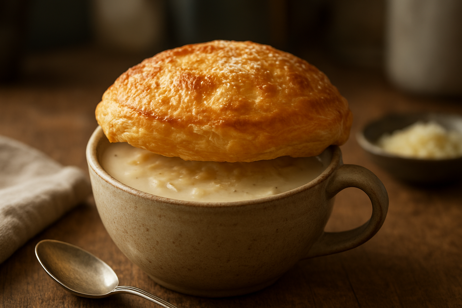 Zwiebelcremesuppe mit Blätterteighaube – Perfekt für kalte Tage und festliche Anlässe