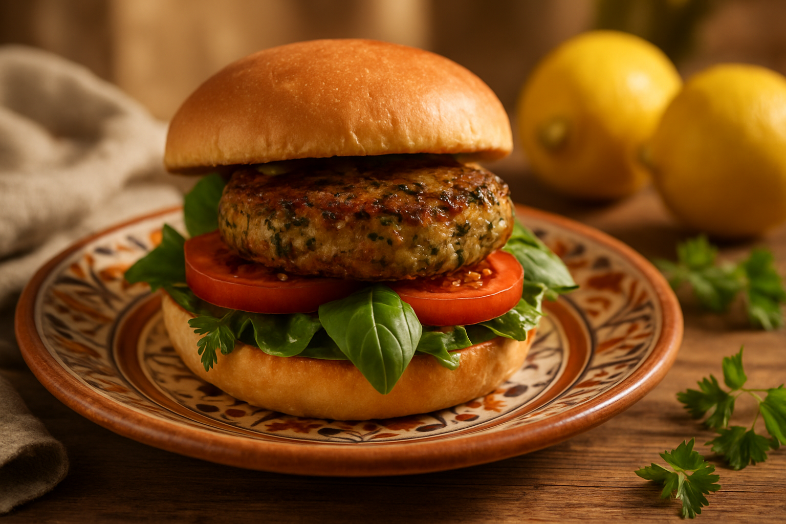 Mediterraner Auberginen-Hamburger sizilianisch mit getrockneten Tomaten