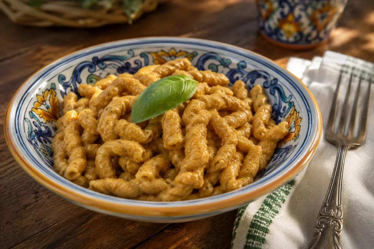 Busiate di grano tumminia con pesto alla filicudara