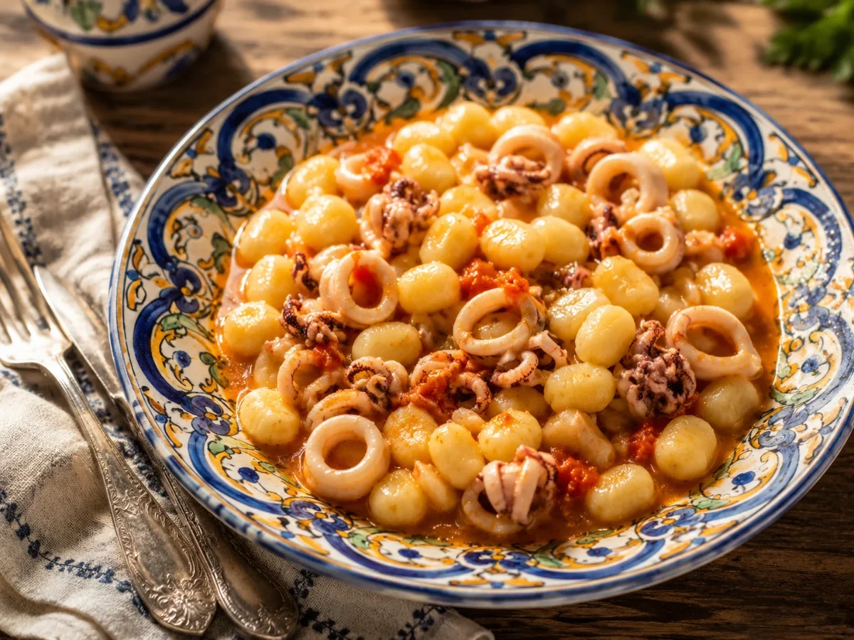 Gnocchetti Ricetta Gnocchetti mit kleinen Tintenfischen: sizilianisches Rezept mit Tomate