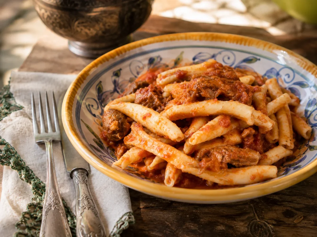 Sicilian maccarruna di zitu with pork ragù
