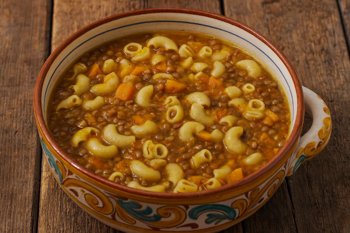 Minestra di lenticchie con zucca gialla e finocchietto selvatico