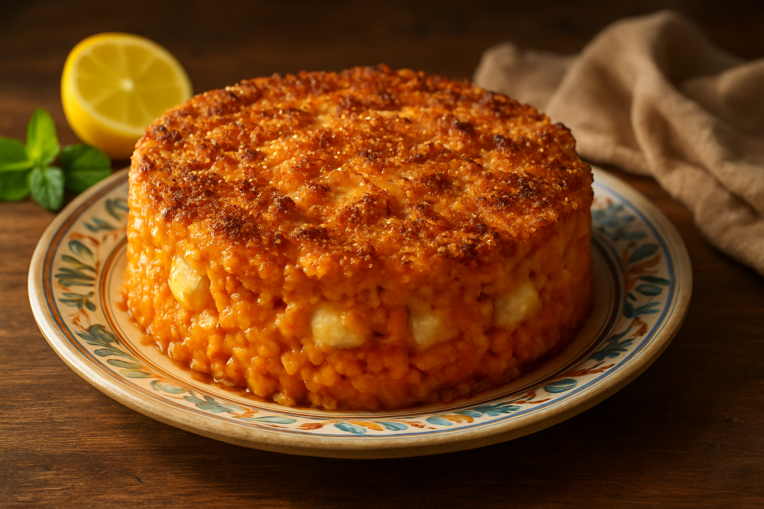 Sformato di riso e zucca alla siciliana con formaggi tipici