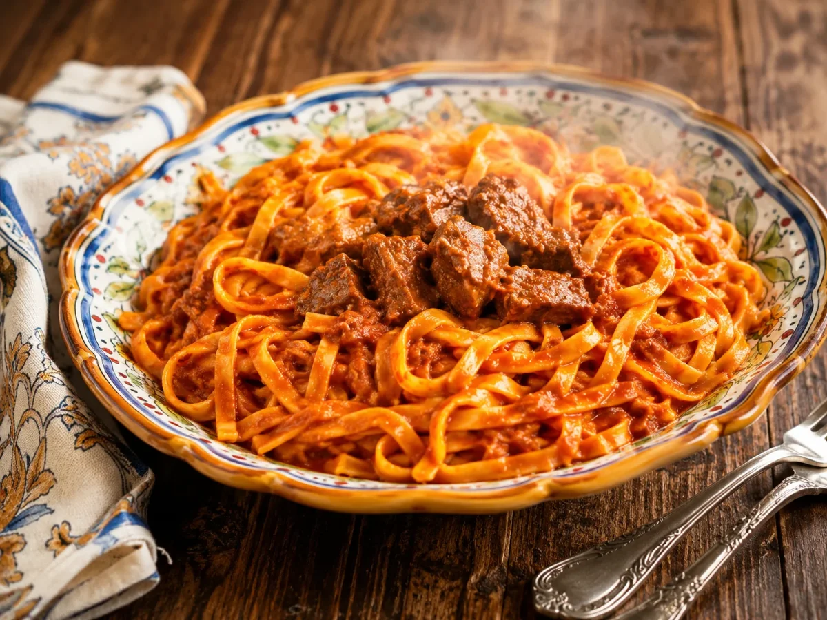 Sicilian tagliatelle with attaccagghieddi sauce: traditional Sunday ragù
