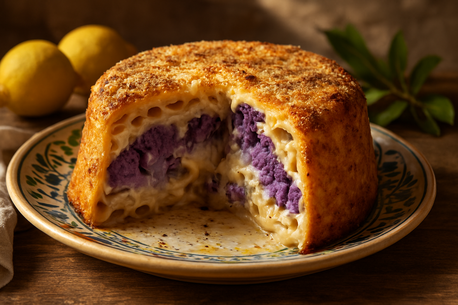 Timballo di pasta con cavolfiore viola siciliano: tradizione e gusto invernale